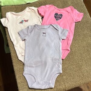 Carter’s Three Pack Bundle Of Onsies Light & Bright Pink & Purple 3 Months